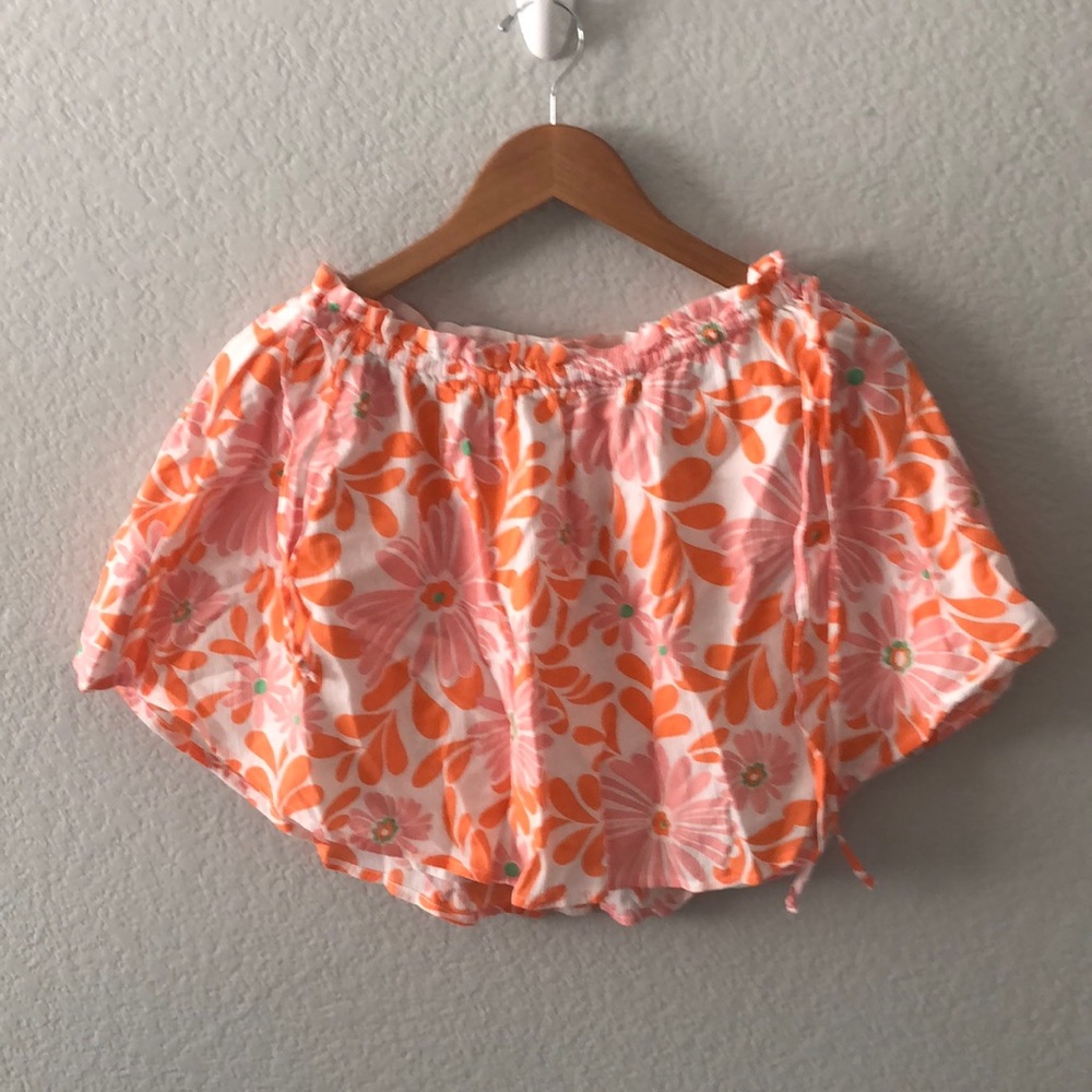NWT Aerie Orange Floral Lined Drawstring Mini Skirt Size M